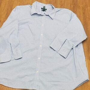 Lauren Ralph Lauren Light Blue and White Gingham Button-Down Shirt